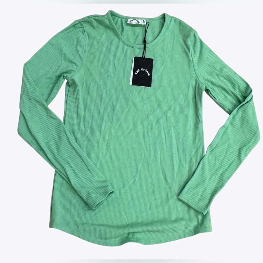 NEW Anthropologie M The Upside  SOLSTICE GISELLE TOP Mint Green NWT L/S